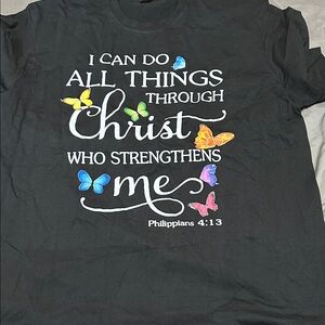 Philippians 4:13 Black Tee with Colorful Butterflies